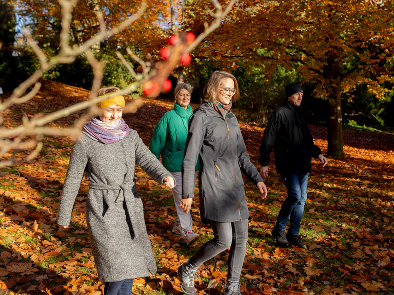 Gruppe spaziert durch herbstlichen Park - Mind-Body-Medizin - Naturheilkunde Berlin